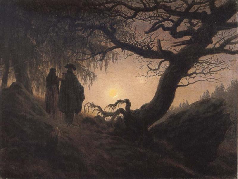 Caspar David Friedrich Man and Woman contemplating the Moon oil painting image